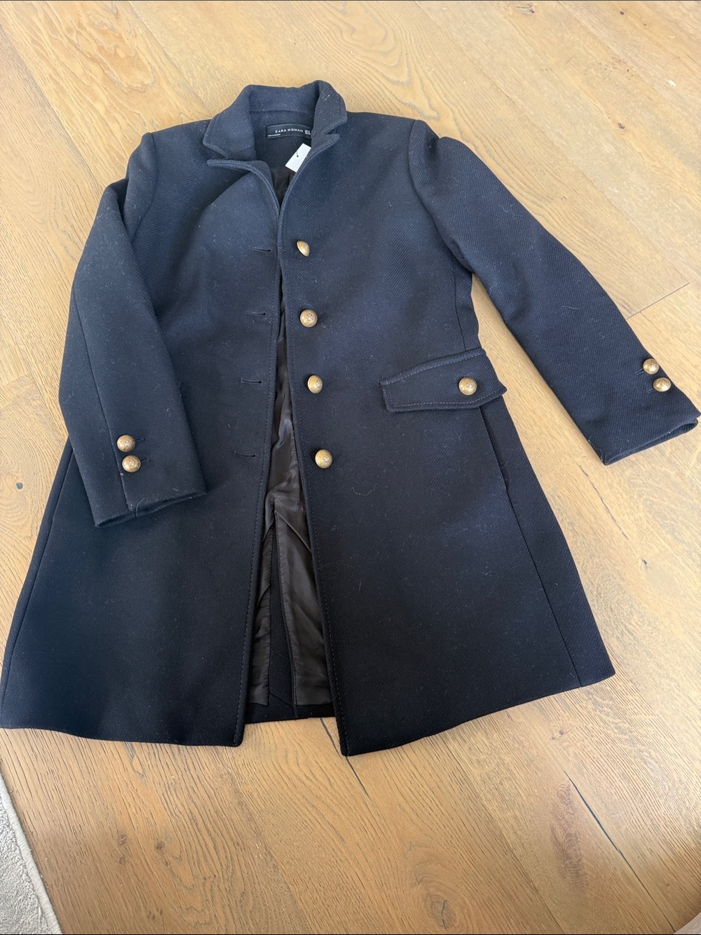 Zara Manteco Women's Navy Pea Coat with Gold Buttons
